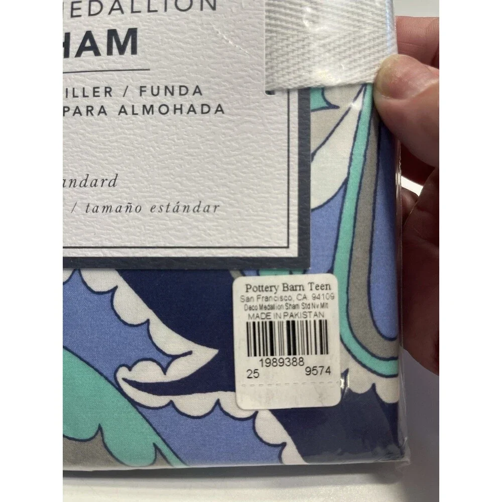 Pottery Barn Deco Medallion Blue Floral Paisley Standard Pillow Sham 20x26” NEW